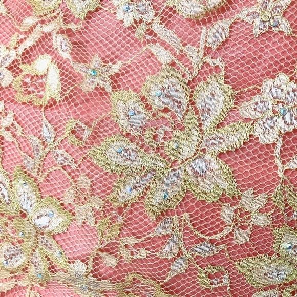 SHERRI HILL Coral Pink Embellished Tulle & Lace Full Length Gown - Picture 10 of 11